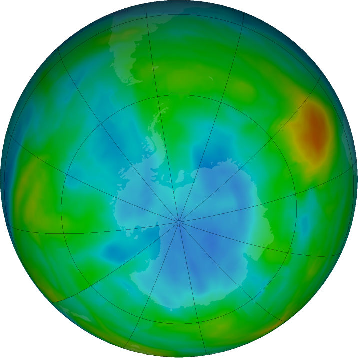 Antarctic ozone map for 01 July 2018